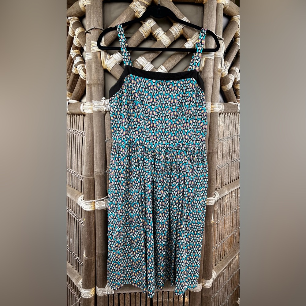 Eshakti Blue Patterned Fit & Flare Sleeveless Cotton Dress Size Large